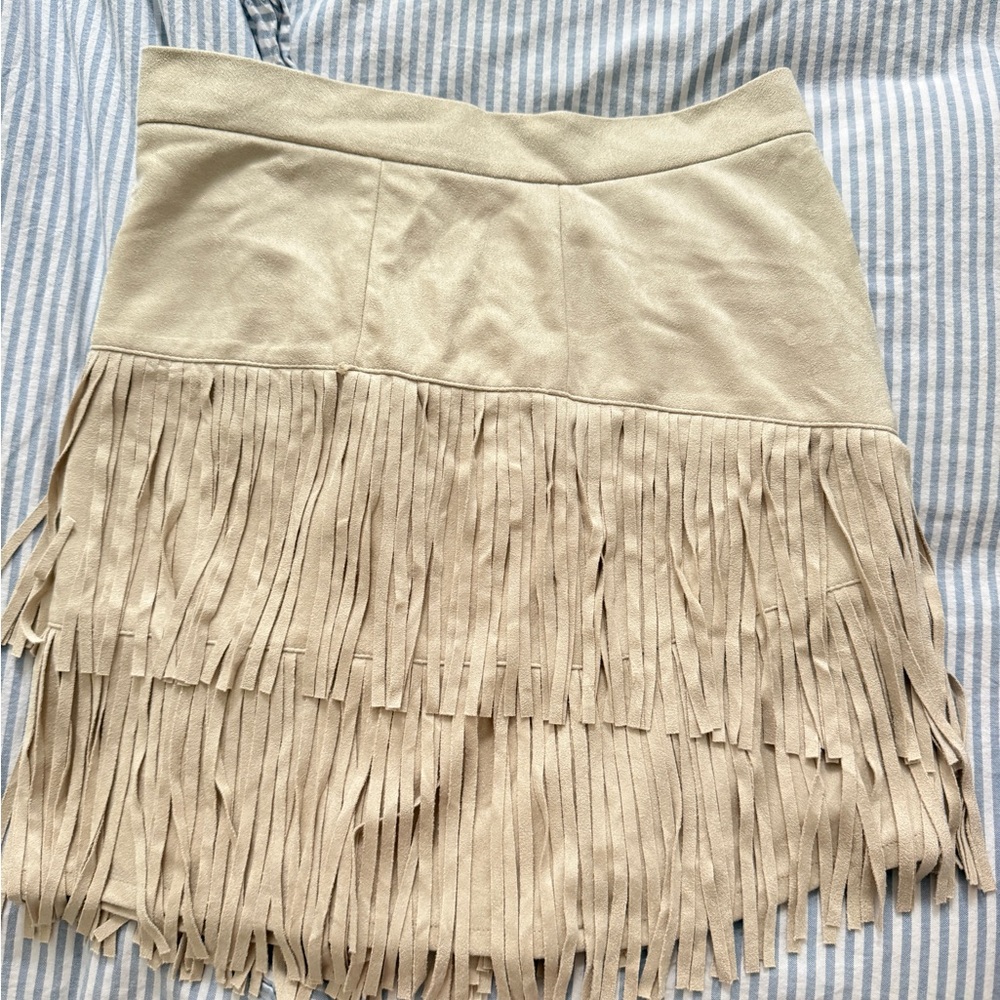Altar'd State Cream Fringe Mini Skirt